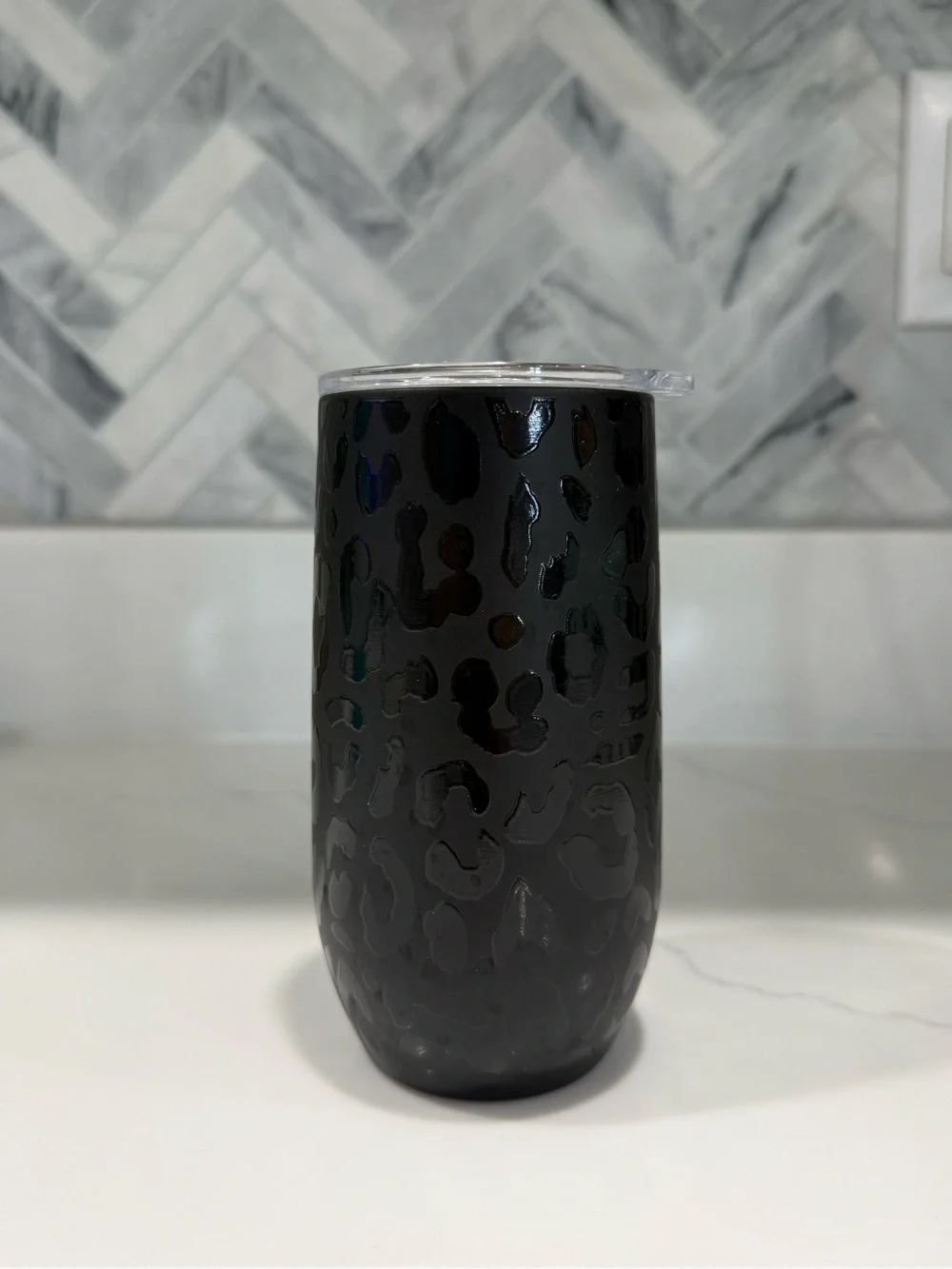 Black Leopard-Print Insulated Tumbler with Lid